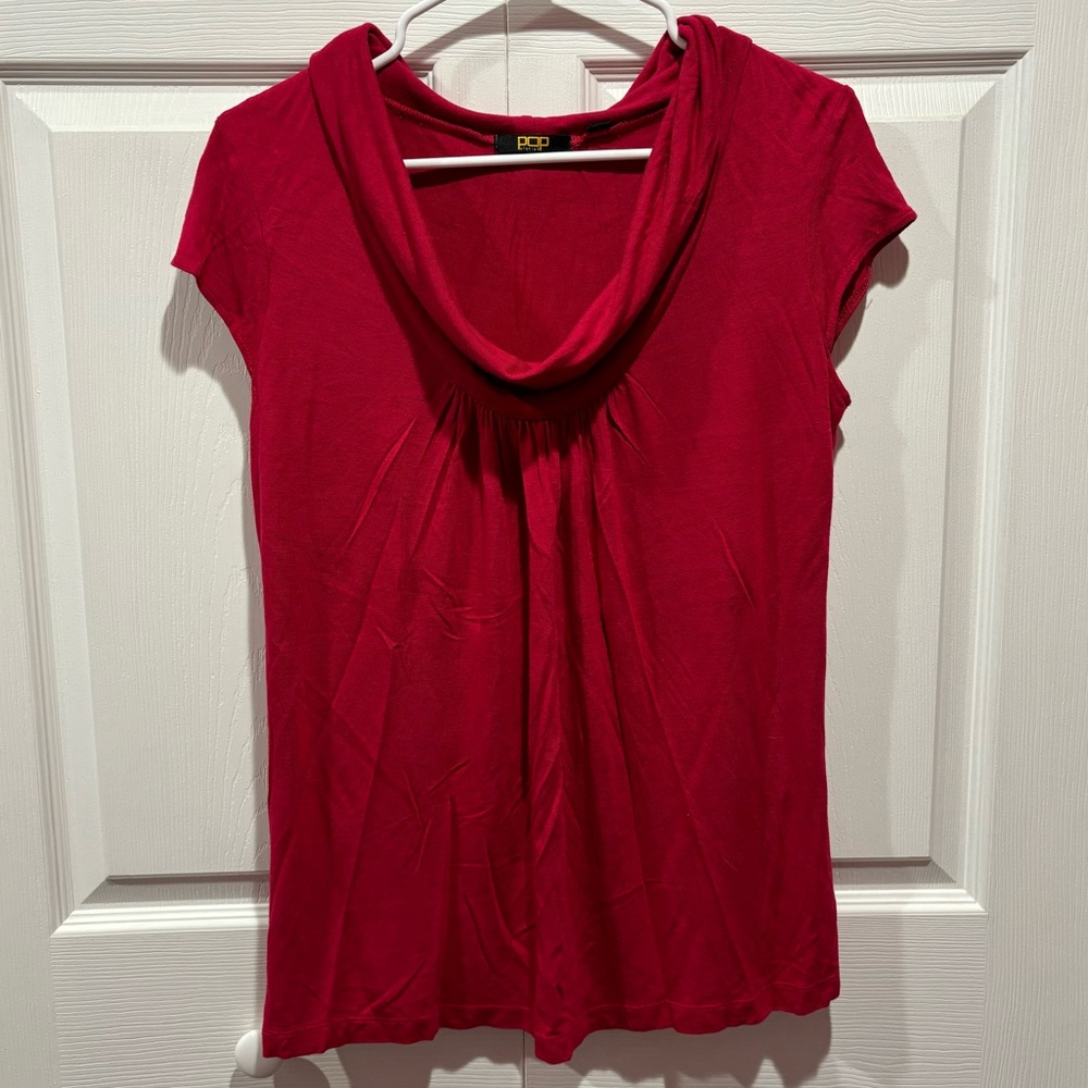 POPULATION Women’s Short Sleeve Scoop Neck Blouse Top - red, size S